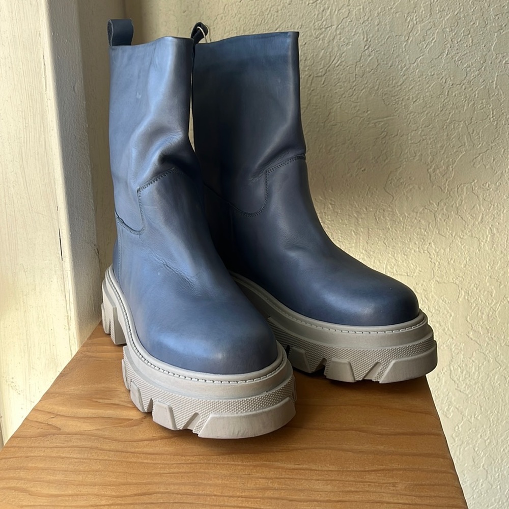 Unlace yoox blue goat skin leather platform grey gray rubber sole boots